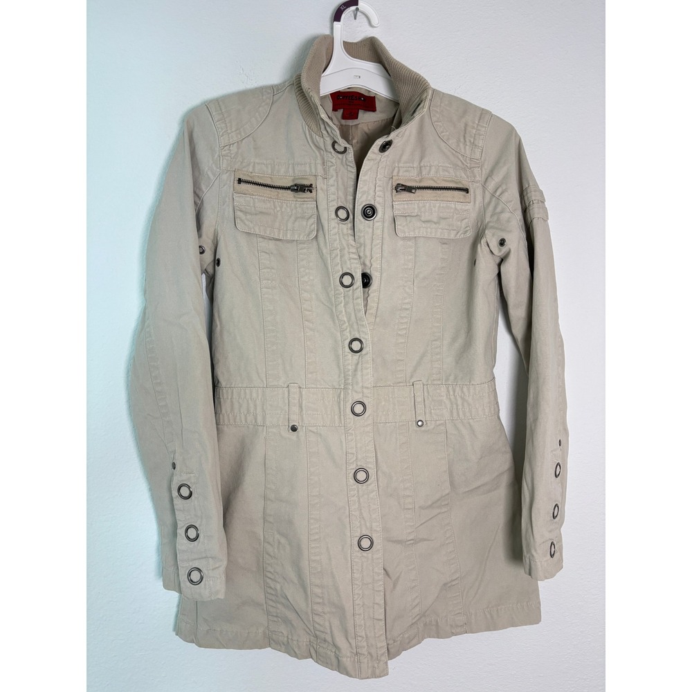 Coffeeshop Red Womens Small Khaki Beige Utility Military Field Jacket Snap Front